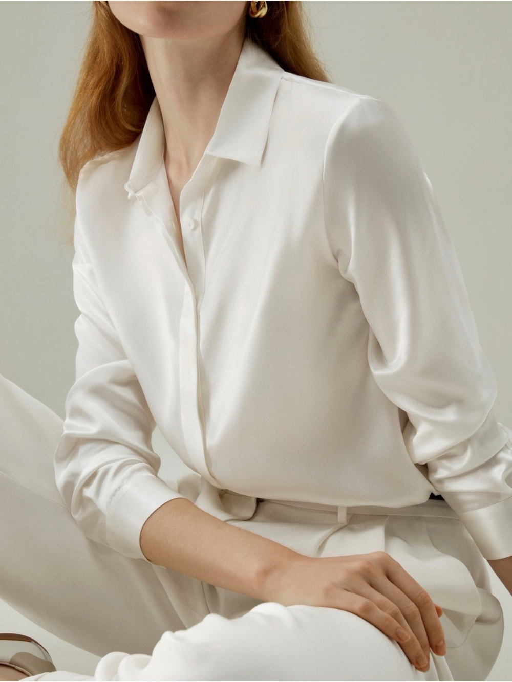 Lilysilk Basic Concealed Placket 100% Mulberry Silk Shirt L